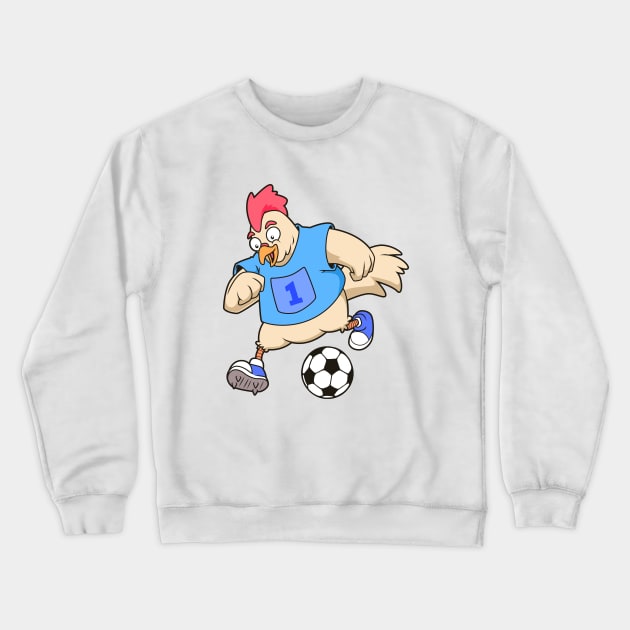 Cartoon chicken playing soccer Crewneck Sweatshirt by Modern Medieval Design